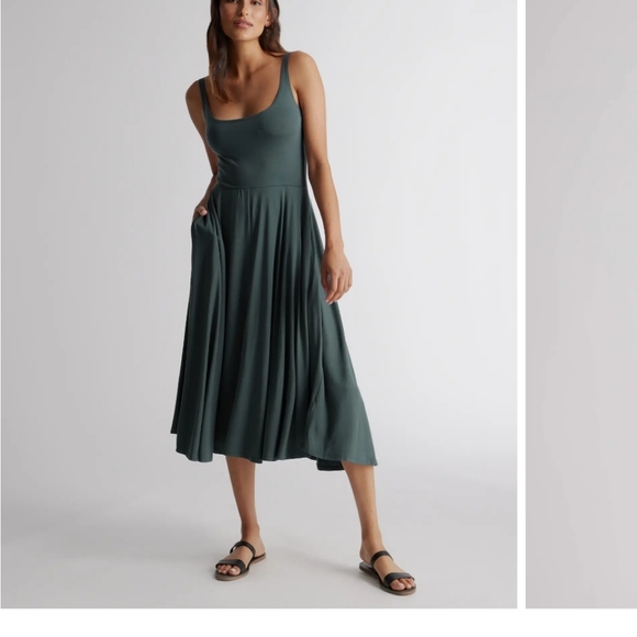 Quince Tencel Jersey Fit & Flare Dark Olive Dress S NWT - Picture 1 of 11